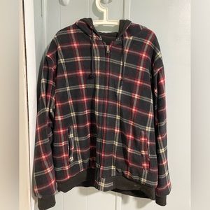 Reversible Hooded Plaid Fleece Jacket. Unisex